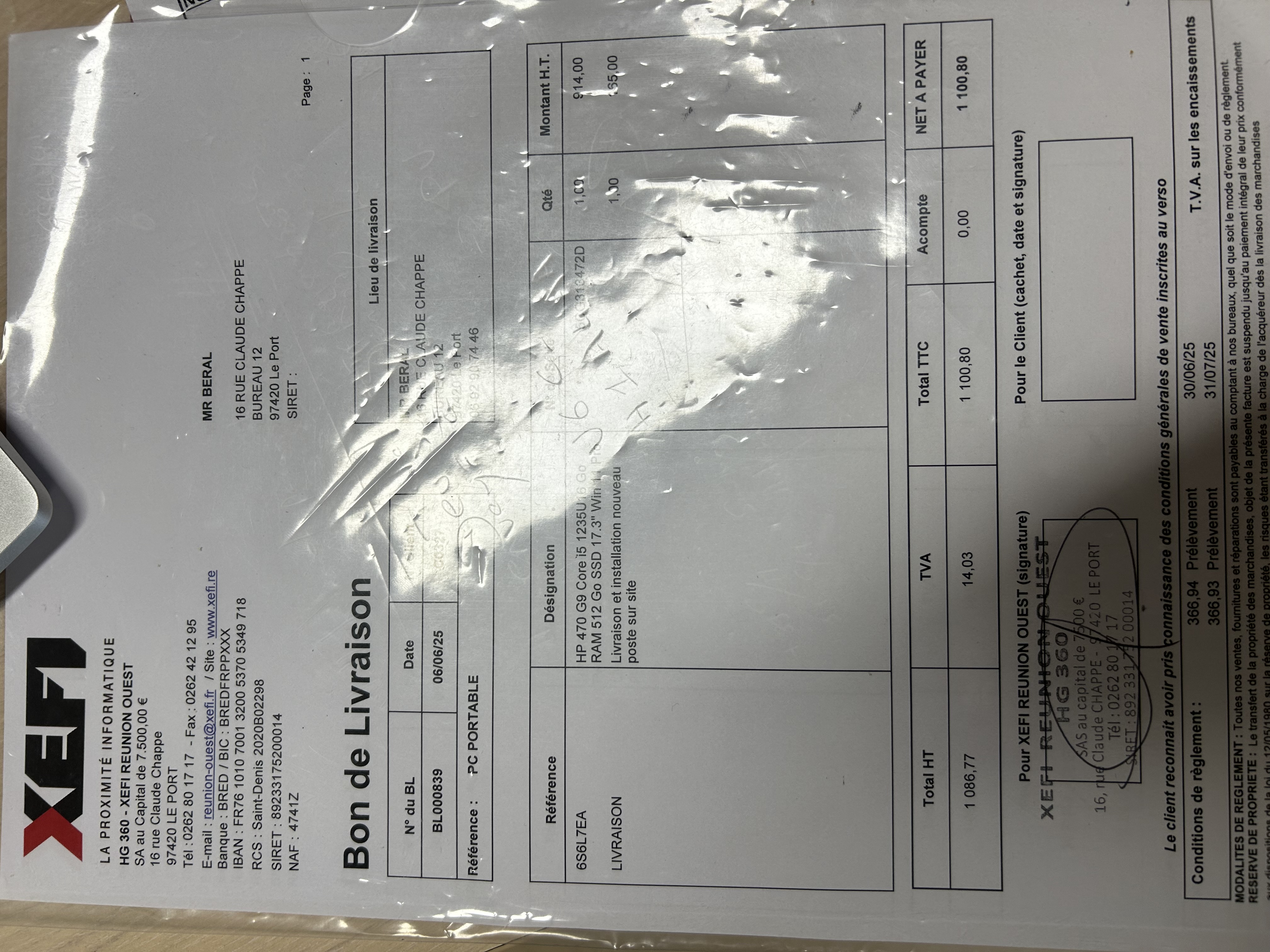 Bon de livraison client XEFI