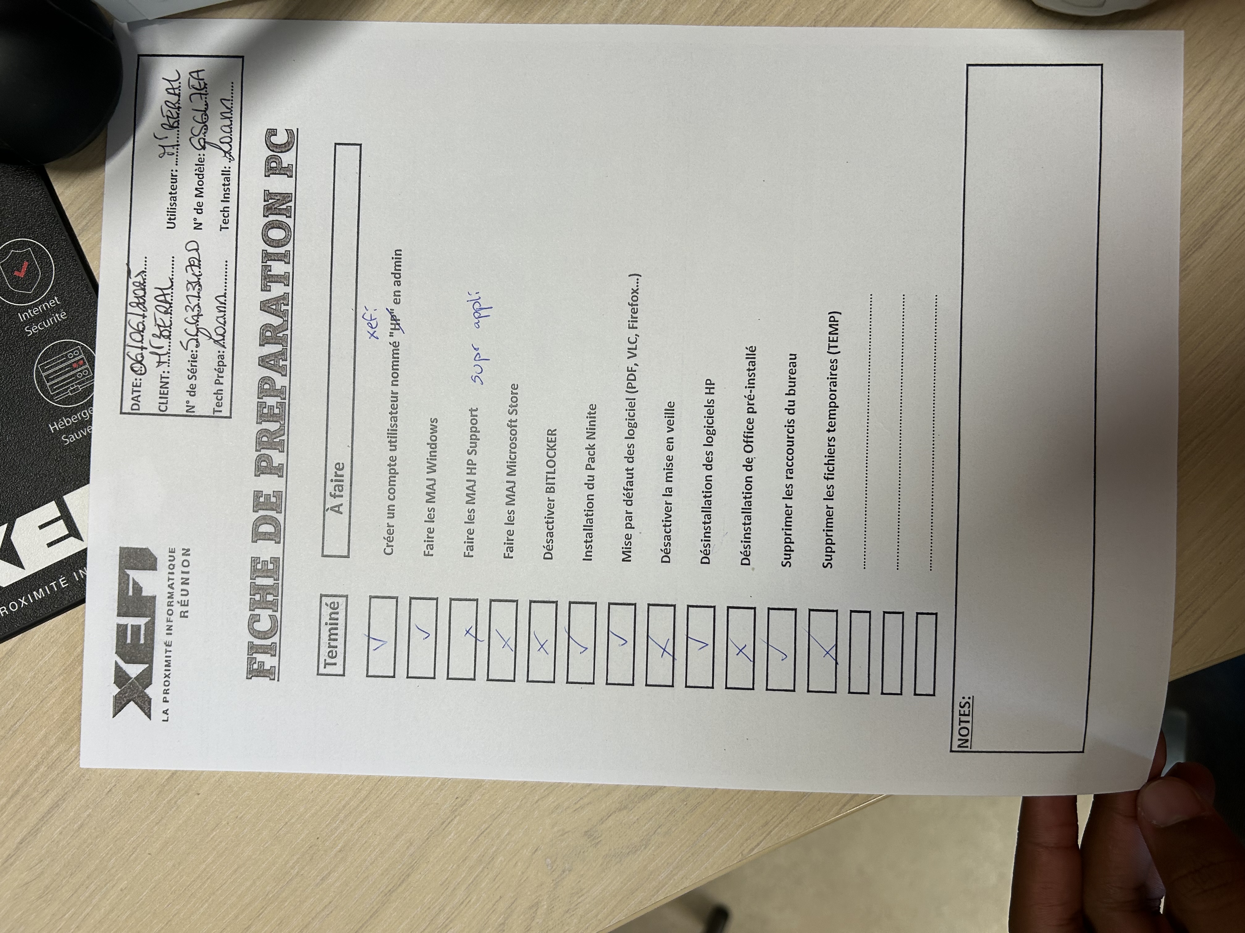 Fiche de préparation d'un poste informatique